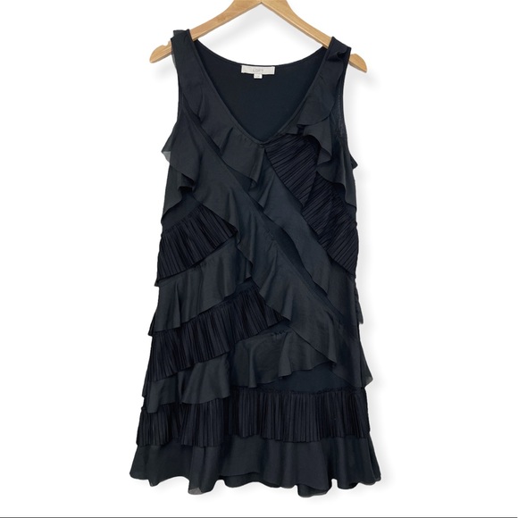 LOFT Dresses & Skirts - LOFT Black Tiered Ruffle Sleeveless Mini Dress V Neck Medium